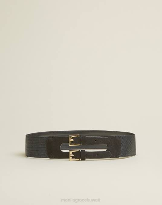 Manila Grace ملحق نحيف أسود حزام من القماش بإبزيم مزدوج Z2TJ709
