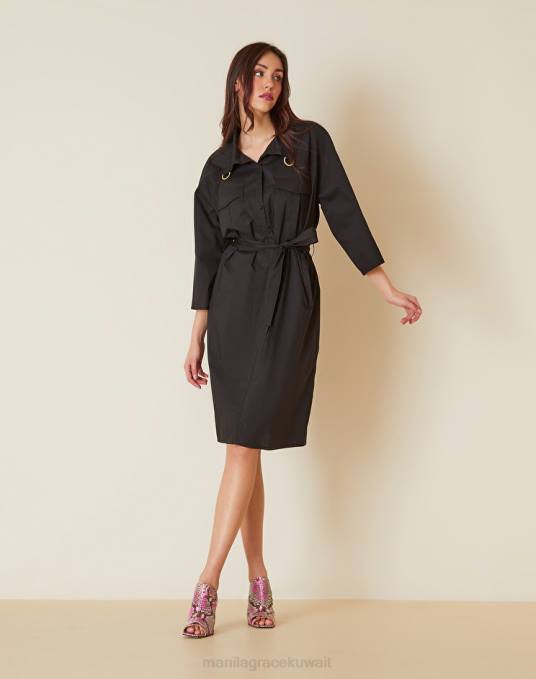 Manila Grace ملابس نحيف أسود فستان قطن كيميائي قصير Z2TJ71