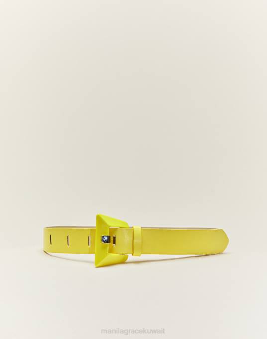 Manila Grace ملحق نحيف أصفر حزام من الجلد الصناعي بإبزيم مربع Z2TJ710