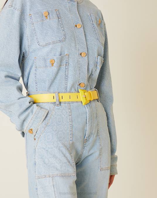 Manila Grace ملحق نحيف أصفر حزام من الجلد الصناعي بإبزيم مربع Z2TJ710