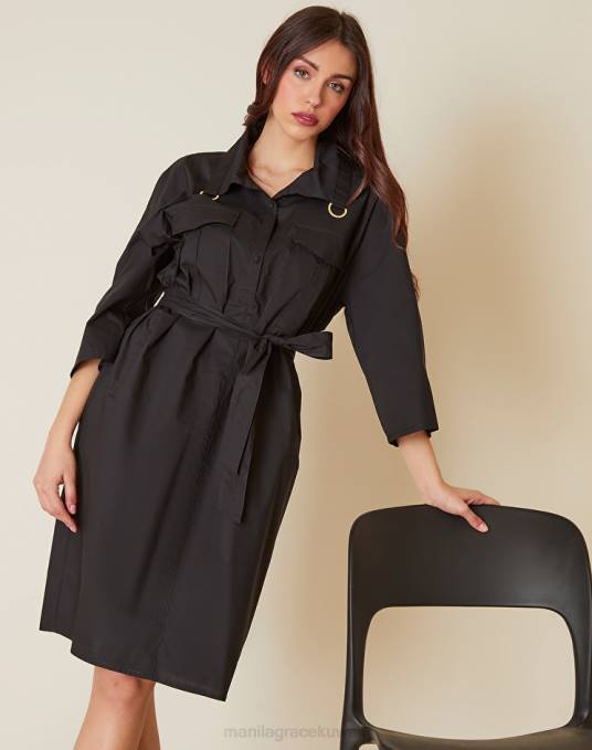 Manila Grace ملابس نحيف أسود فستان قطن كيميائي قصير Z2TJ71