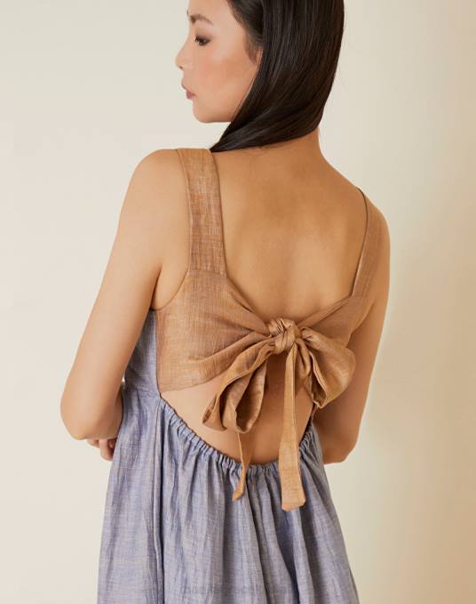 Manila Grace ملابس نحيف الغبار الأزرق / الكاكي الأخضر فستان طويل بفتحات من الكتان المختلط Z2TJ72