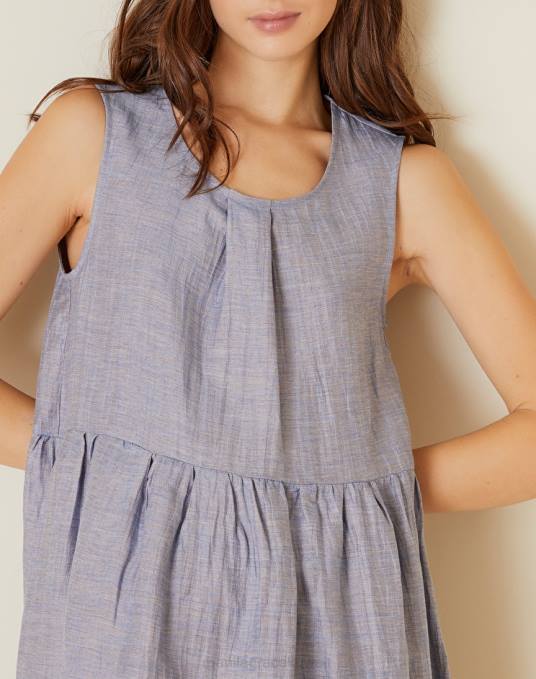 Manila Grace ملابس نحيف الغبار الأزرق / الكاكي الأخضر فستان قصير من الكتان المختلط Z2TJ73