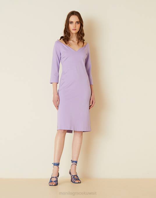 Manila Grace ملابس نحيف الخزامى فستان بأكمام ثلاثة أرباع Z2TJ75