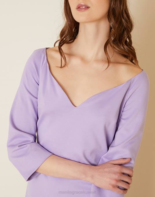 Manila Grace ملابس نحيف الخزامى فستان بأكمام ثلاثة أرباع Z2TJ75