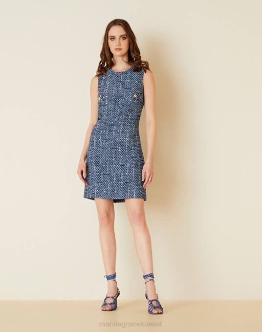 Manila Grace ملابس نحيف محيط أزرق فستان غمد بلا أكمام Z2TJ81