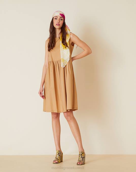 Manila Grace ملابس نحيف كاكي الأخضر فستان قطن قصير Z2TJ84