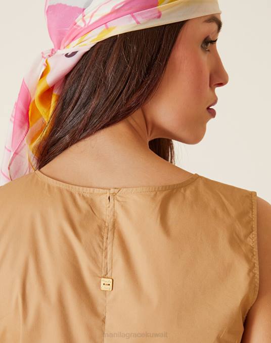 Manila Grace ملابس نحيف كاكي الأخضر فستان قطن قصير Z2TJ84