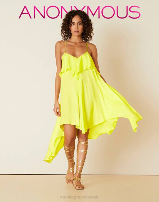 Manila Grace ملابس نحيف الأخضر الحمضي فستان الطبقات بلون خالص Z2TJ89