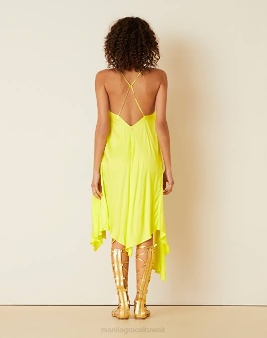 Manila Grace ملابس نحيف الأخضر الحمضي فستان الطبقات بلون خالص Z2TJ89