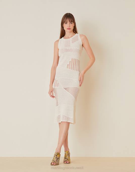 Manila Grace ملابس نحيف البيج الرملي فستان جيرسي من مزيج القطن Z2TJ9