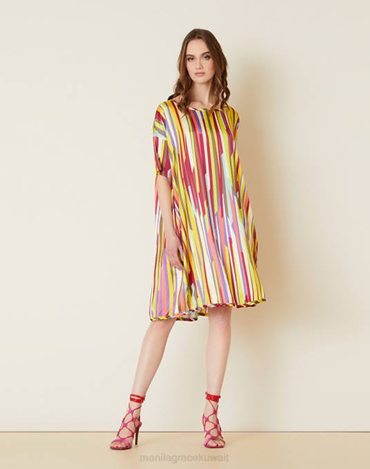 Manila Grace ملابس نحيف الكوبية فستان فضفاض مع طباعة مخططة Z2TJ90