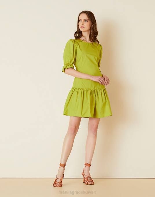 Manila Grace ملابس نحيف ورقة خضراء فستان قصير من القطن مع كشكش Z2TJ91