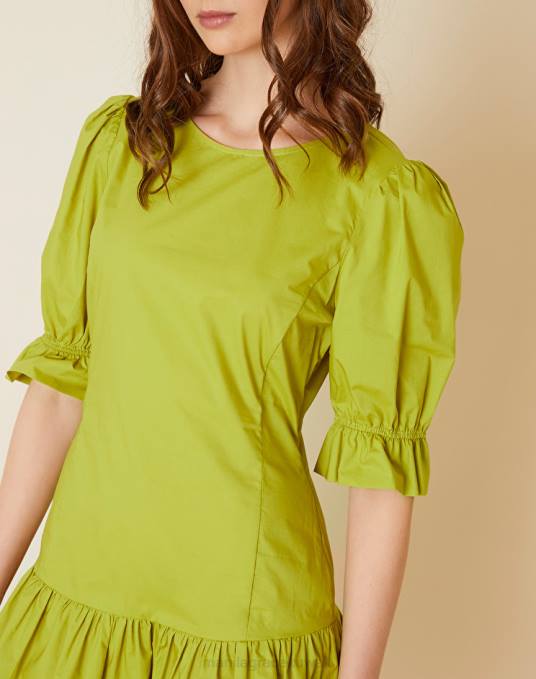 Manila Grace ملابس نحيف ورقة خضراء فستان قصير من القطن مع كشكش Z2TJ91