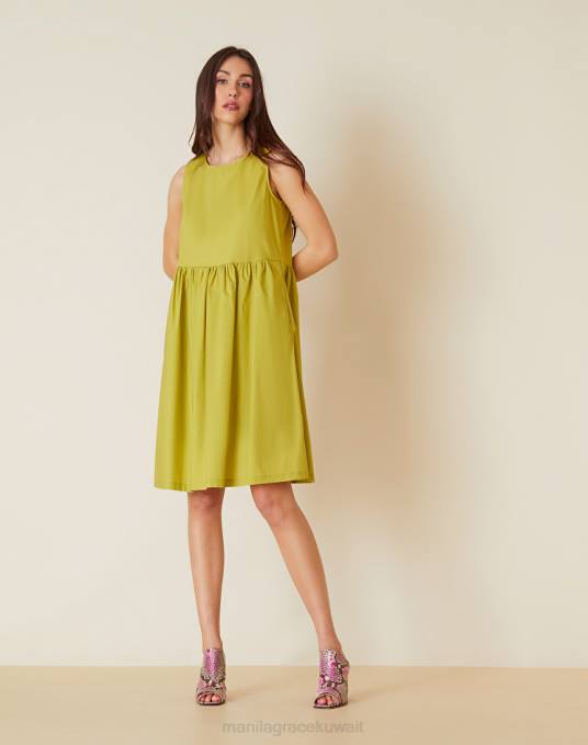 Manila Grace ملابس نحيف ورقة خضراء فستان قطن قصير Z2TJ92