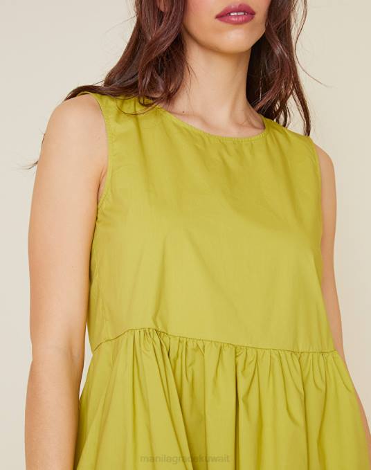 Manila Grace ملابس نحيف ورقة خضراء فستان قطن قصير Z2TJ92