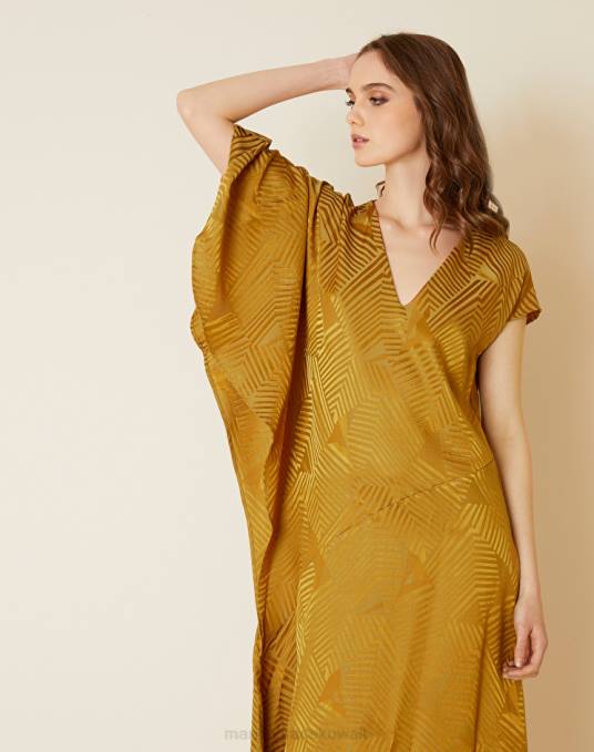 Manila Grace ملابس نحيف بني الجوز فستان غير متماثل من مزيج القطن Z2TJ93