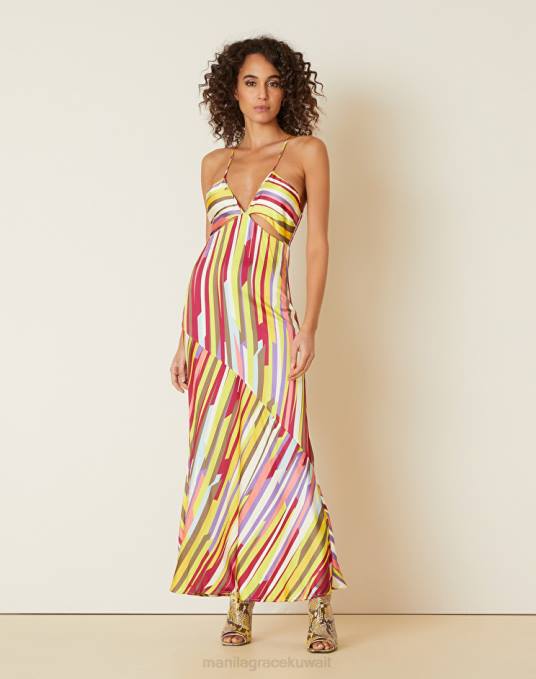 Manila Grace ملابس نحيف الكوبية قص وخياطة الفستان بطباعة مخططة Z2TJ94