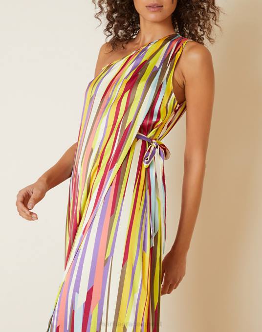 Manila Grace ملابس نحيف الكوبية فستان طويل بكتف واحد مع خطوط Z2TJ95