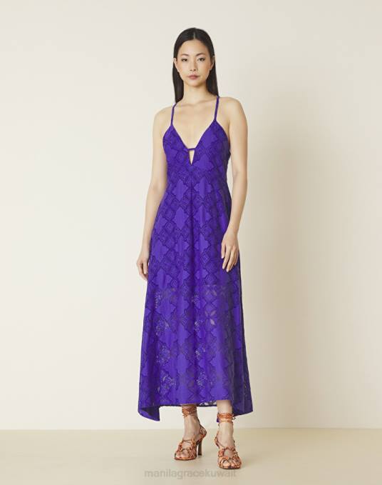 Manila Grace ملابس نحيف البنفسجي فستان دانتيل طويل Z2TJ96