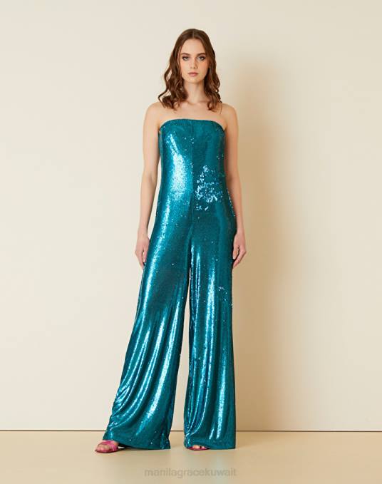 Manila Grace ملابس نحيف الأزرق البنزين بذلة مع الترتر Z2TJ97