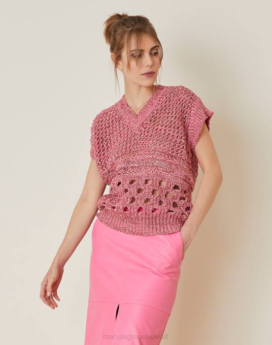 Manila Grace ملابس نحيف com.fuxia سترة كروشيه بياقة على شكل حرف V Z2TJ137