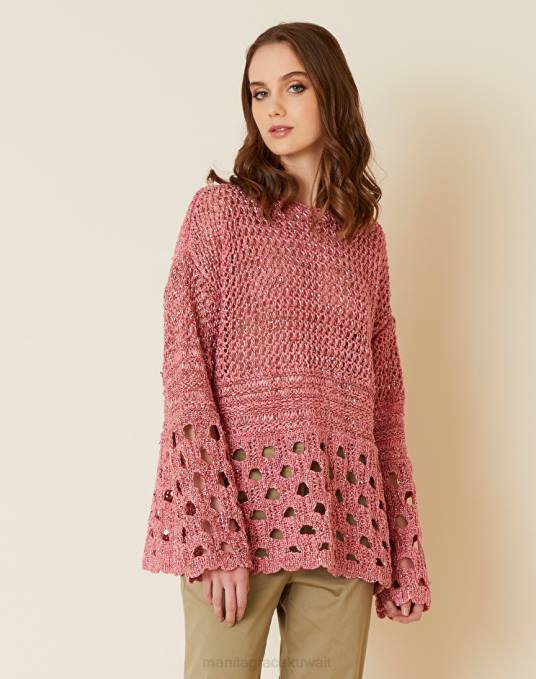 Manila Grace ملابس نحيف com.fuxia سترة كروشيه مع رقبة قارب Z2TJ138