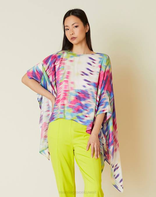 Manila Grace ملابس نحيف com.fuxia بلوزة غير متماثلة مع طباعة بكسل Z2TJ192