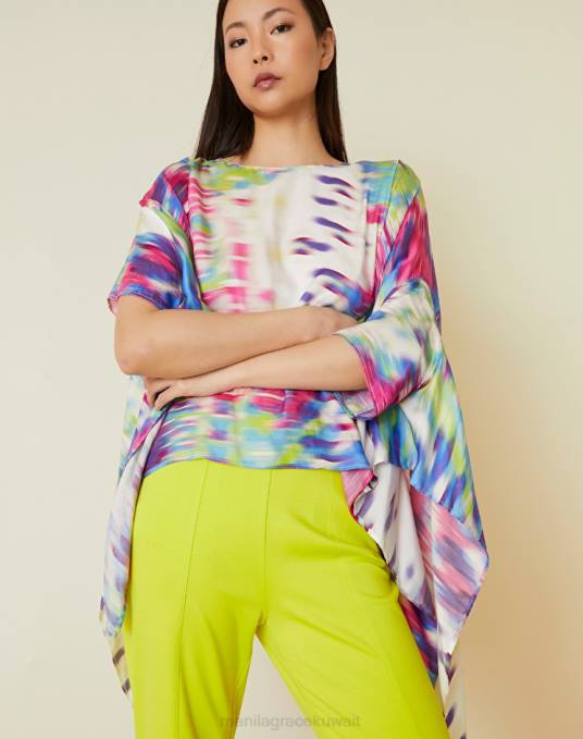 Manila Grace ملابس نحيف com.fuxia بلوزة غير متماثلة مع طباعة بكسل Z2TJ192