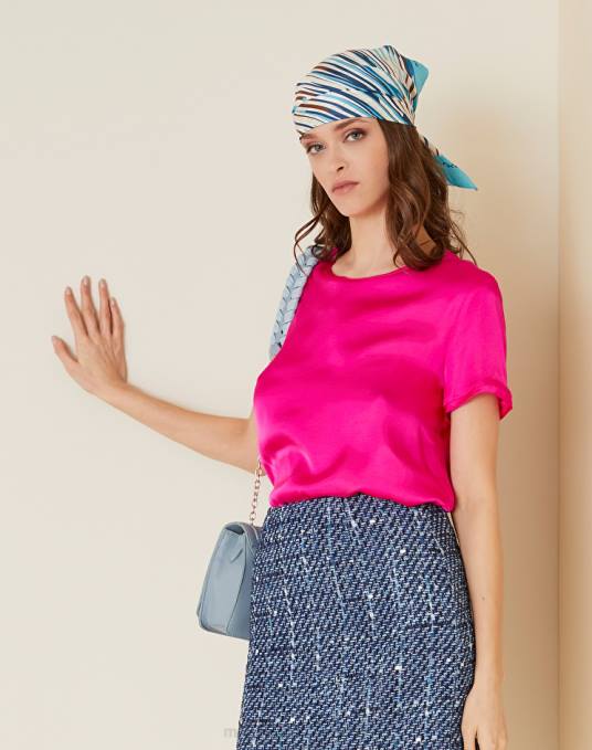 Manila Grace ملابس نحيف com.fuxia بلوزة بلون سادة وأكمام قصيرة Z2TJ219