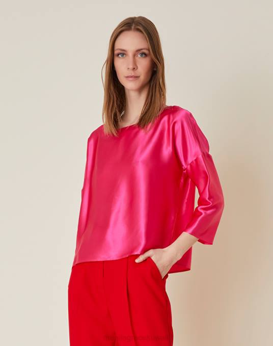Manila Grace ملابس نحيف com.fuxia بلوزة حريرية برقبة قارب Z2TJ220