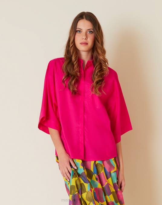 Manila Grace ملابس نحيف com.fuxia قميص قطني يشبه الصندوق وأكمام بطول ثلاثة أرباع Z2TJ232