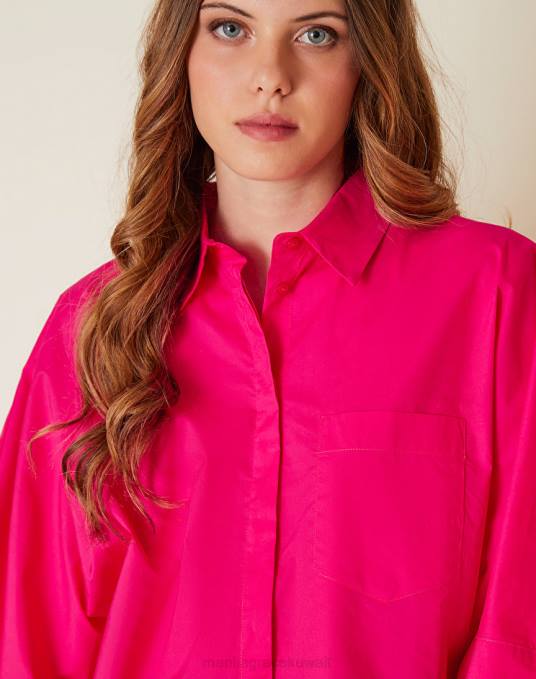 Manila Grace ملابس نحيف com.fuxia قميص قطني يشبه الصندوق وأكمام بطول ثلاثة أرباع Z2TJ232