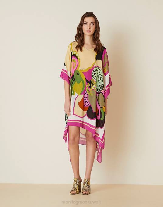 Manila Grace ملابس نحيف com.fuxia قفطان من الفوال الفيسكوز مع طبعة زهور ماكسي Z2TJ233