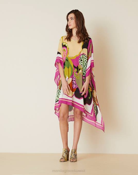 Manila Grace ملابس نحيف com.fuxia قفطان من الفوال الفيسكوز مع طبعة زهور ماكسي Z2TJ233