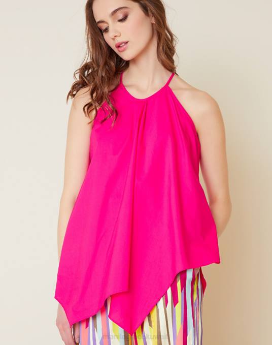 Manila Grace ملابس نحيف com.fuxia بلوزة غير متماثلة من قماش البوبلين القطني Z2TJ268