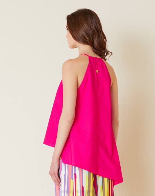 Manila Grace ملابس نحيف com.fuxia بلوزة غير متماثلة من قماش البوبلين القطني Z2TJ268