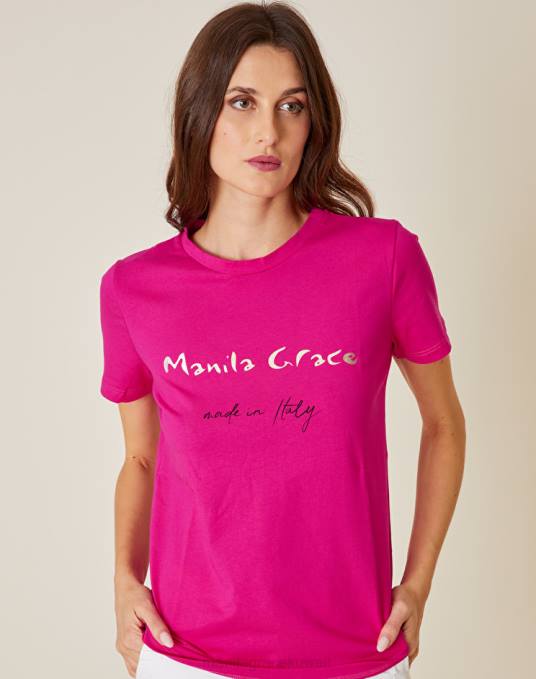 Manila Grace ملابس نحيف com.fuxia تي شيرت بطبعة شعار ذهبي Z2TJ288
