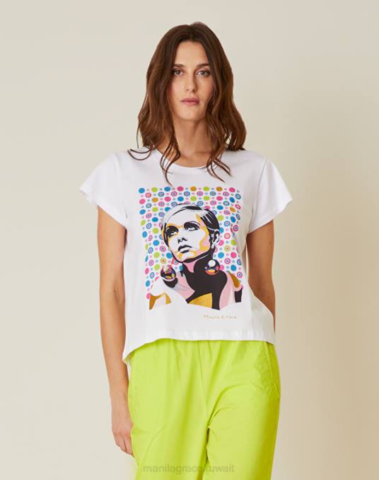 Manila Grace ملابس نحيف com.fuxia تي شيرت بطبعة غصين Z2TJ306