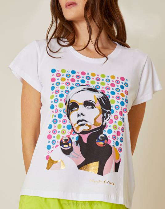 Manila Grace ملابس نحيف com.fuxia تي شيرت بطبعة غصين Z2TJ306