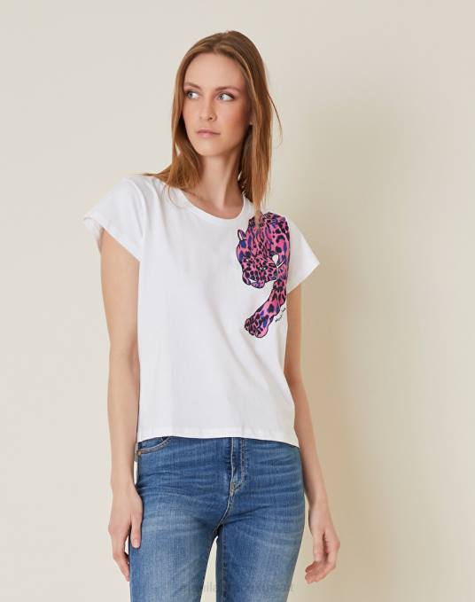 Manila Grace ملابس نحيف com.fuxia تيشيرت بطبعة جاكوار Z2TJ313