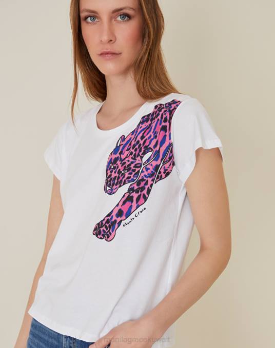 Manila Grace ملابس نحيف com.fuxia تيشيرت بطبعة جاكوار Z2TJ313