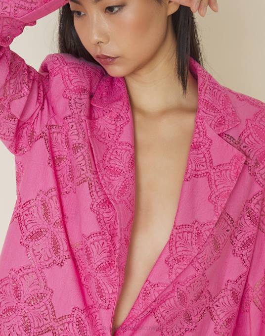 Manila Grace ملابس نحيف com.fuxia بليزر كبيرة الحجم مصنوعة من القطن المثقوب Z2TJ347