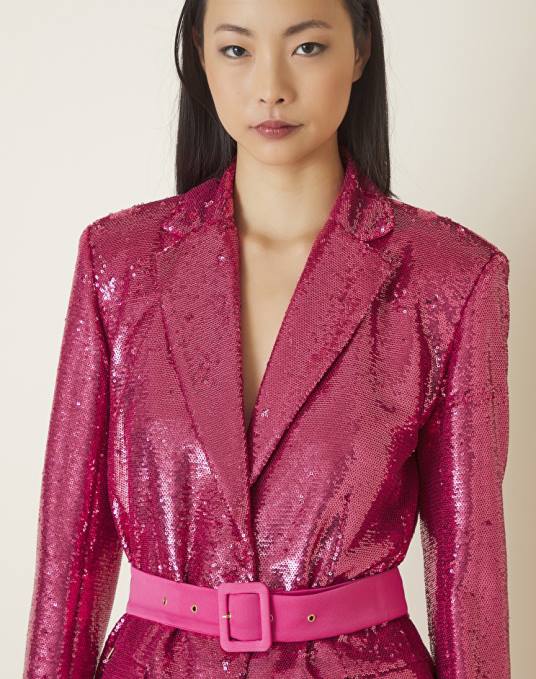 Manila Grace ملابس نحيف com.fuxia سترة مطرزة مع حزام Z2TJ350