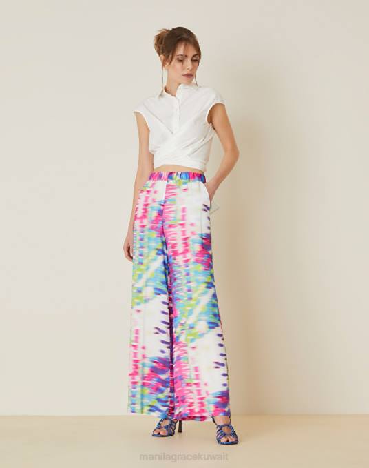 Manila Grace ملابس نحيف com.fuxia بنطال بالازو بطبعة بكسل Z2TJ383