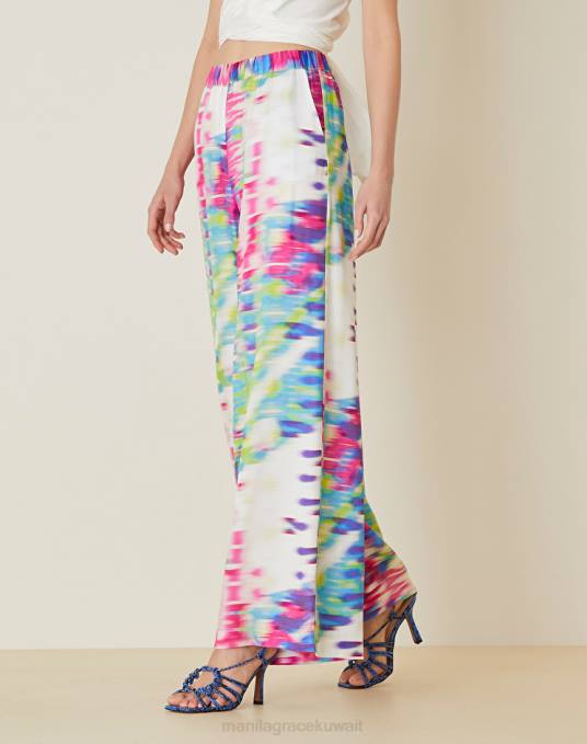 Manila Grace ملابس نحيف com.fuxia بنطال بالازو بطبعة بكسل Z2TJ383