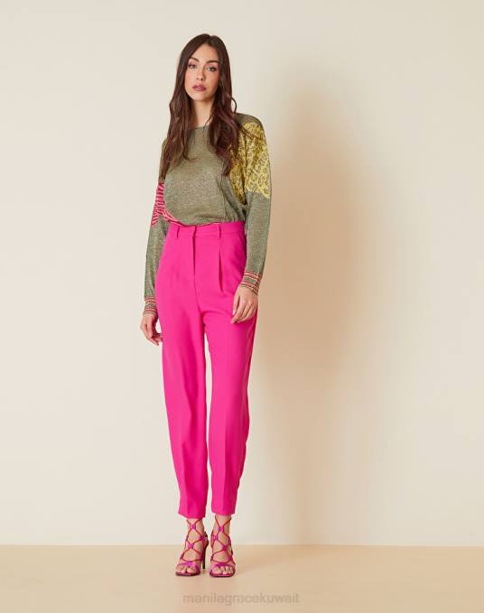 Manila Grace ملابس نحيف com.fuxia بنطلون مدبب بلون خالص Z2TJ386