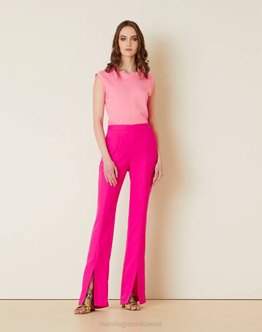 Manila Grace ملابس نحيف com.fuxia بنطلون بلون خالص مع شقوق Z2TJ388