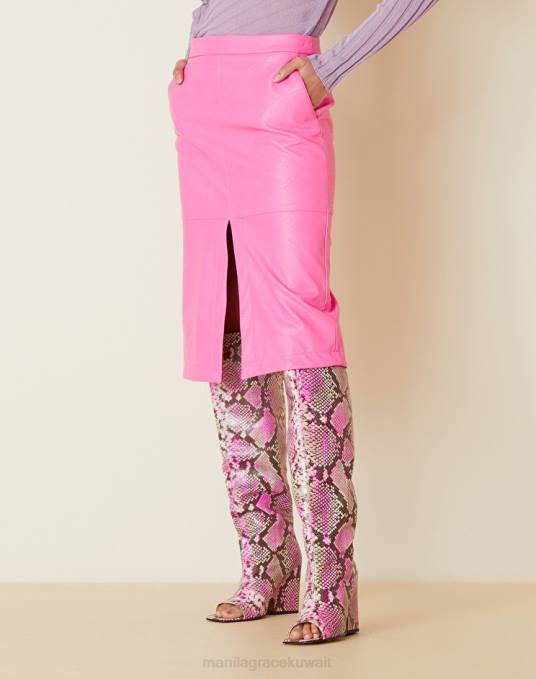 Manila Grace ملابس نحيف com.fuxia تنورة قلم رصاص من الجلد الصناعي Z2TJ404