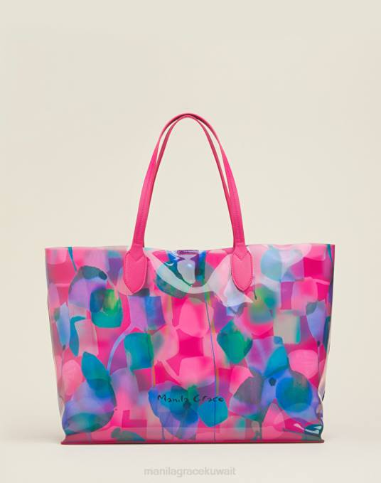 Manila Grace شنطة نحيف com.fuxia حقيبة تسوق الشاطئ البلاستيكية المطبوعة بالأزهار Z2TJ493